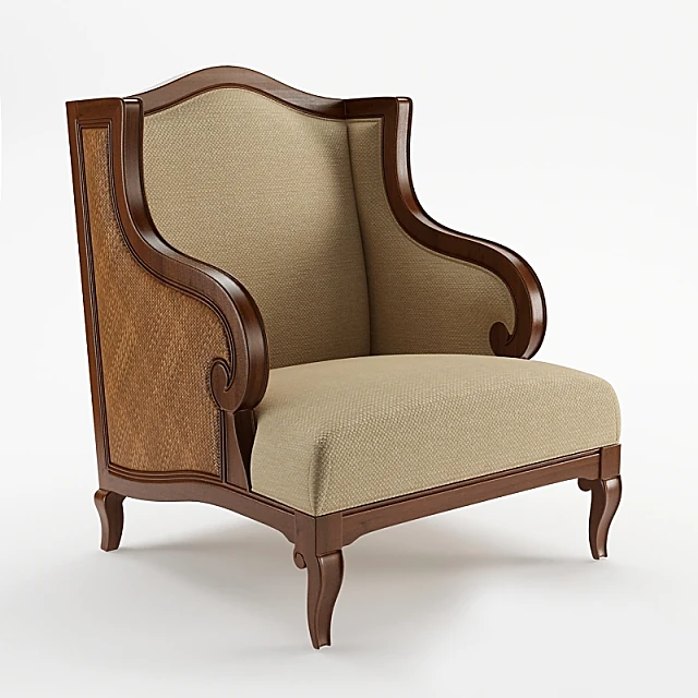 Classic Armchair with Cane and Upholstery