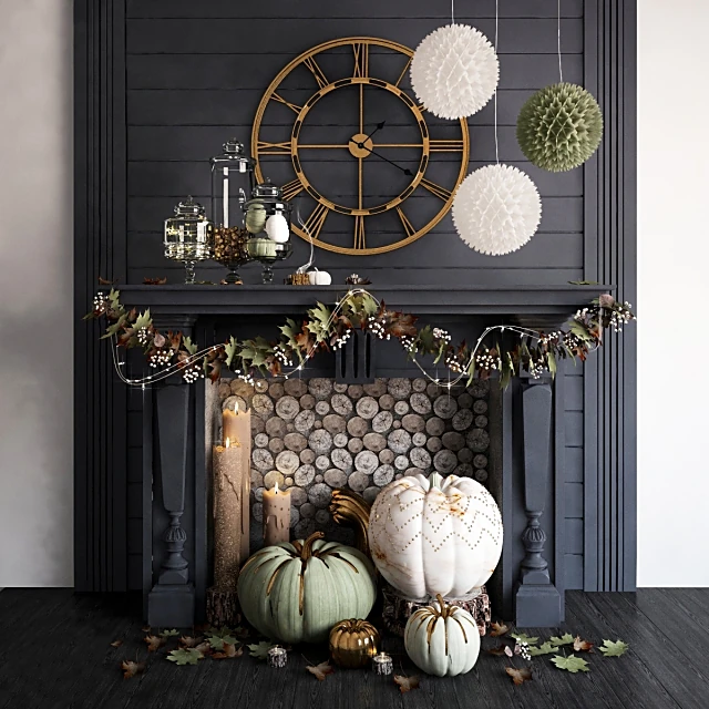 Autumn Decorative Set with Pumpkins and Garlands