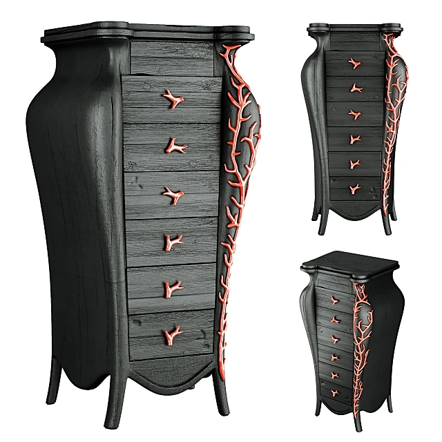 Console and Mirror Set with Ornate Coral Design (2)