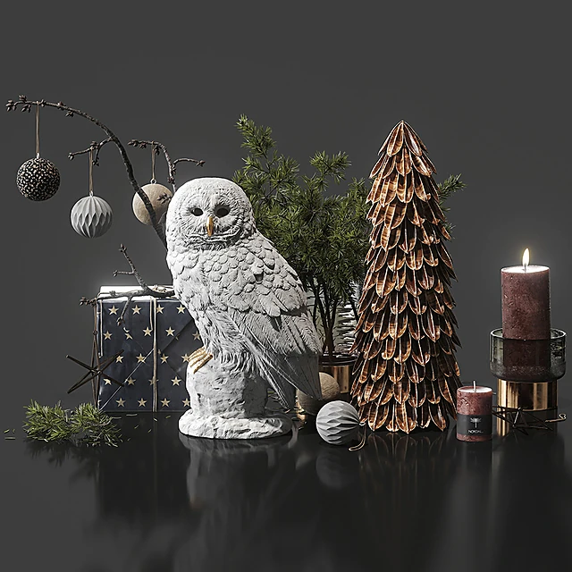 Modern Decorative Set with Owl Sculpture