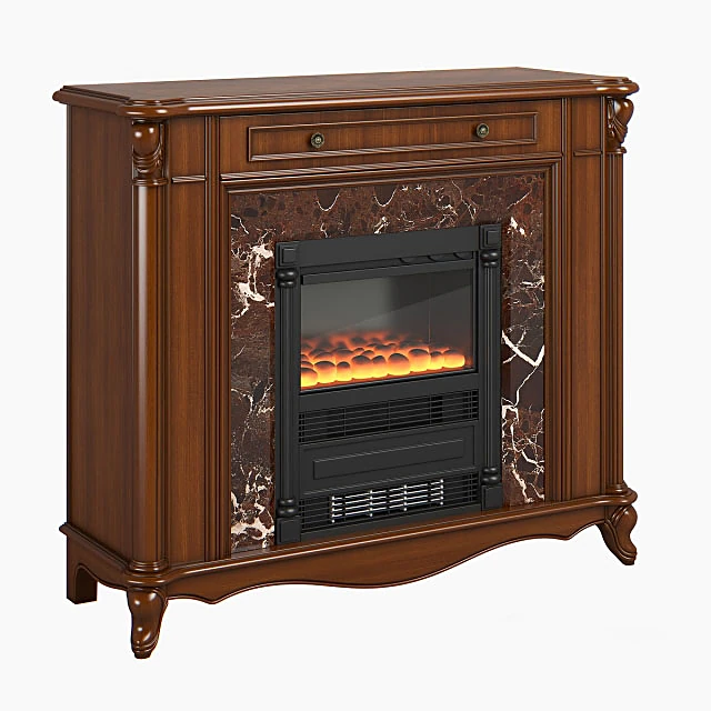 Fireplace Cabinet with Classic Wood and Marble