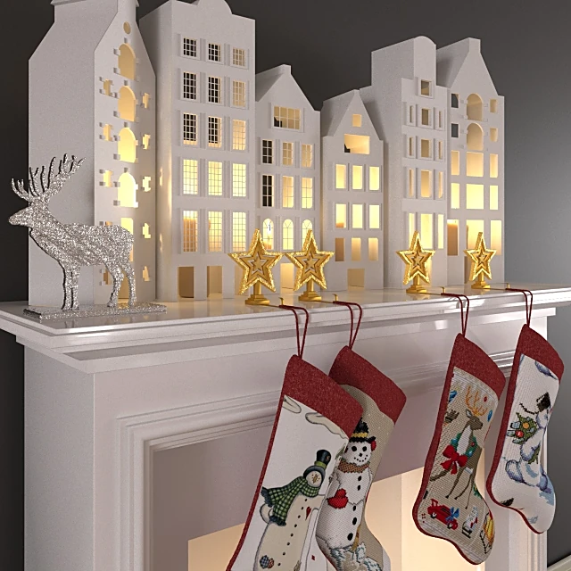 Christmas decoration set with illuminated houses and stockings (2)