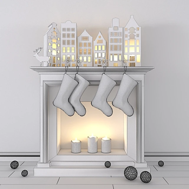 Christmas decoration set with illuminated houses and stockings (3)