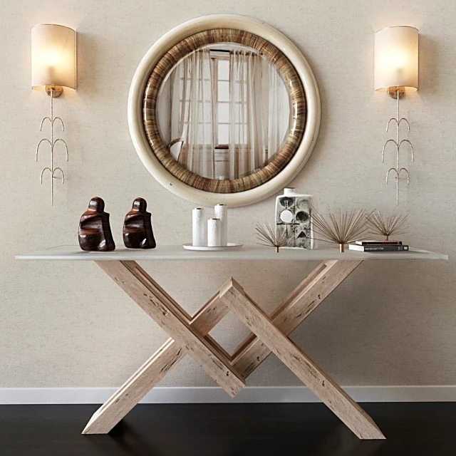 Console Table with Geometric Wood Base