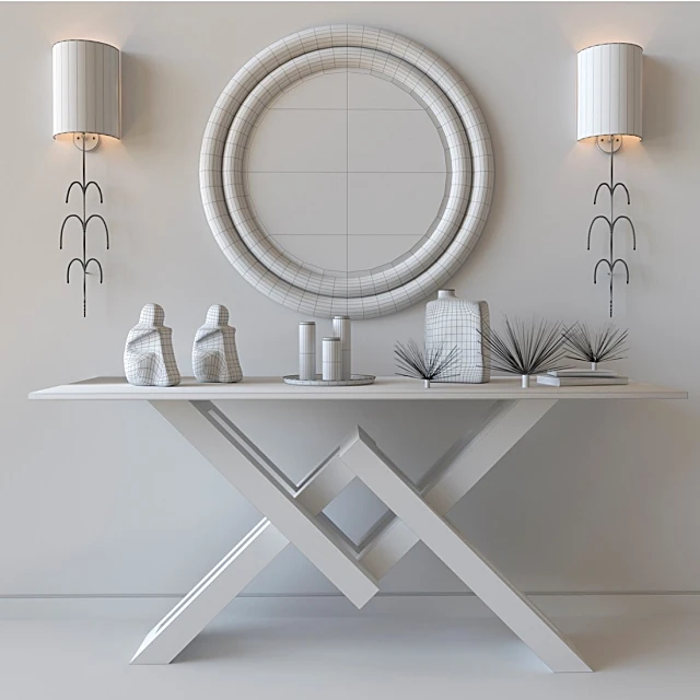 Console Table with Geometric Wood Base (3)