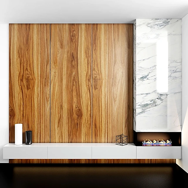 Integrated Fireplace Unit with Wood and Marble