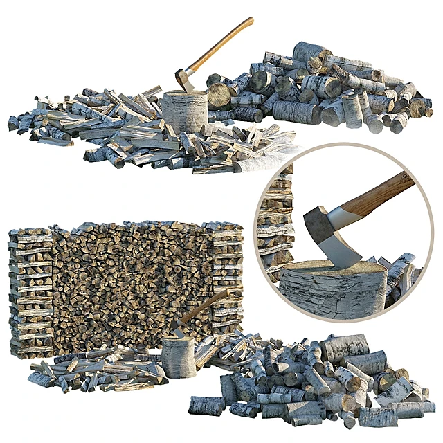 Firewood Set with Ax and Chopping Block