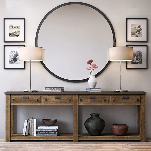 Rustic Wood Console Table with Zinc Top