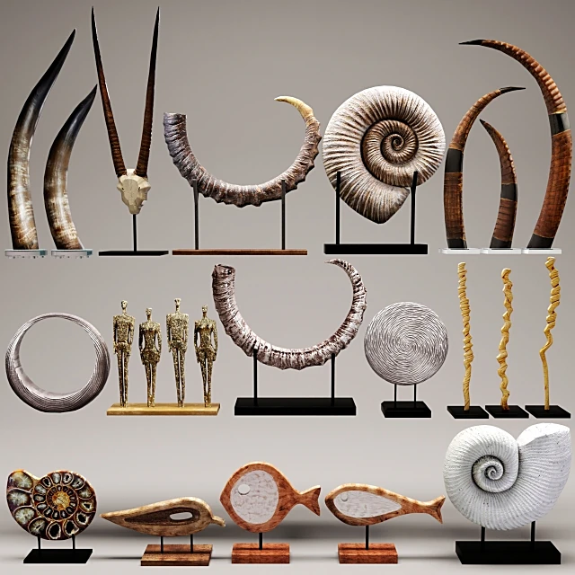 Decorative Sculptures Set with Organic Forms and Natural Materials