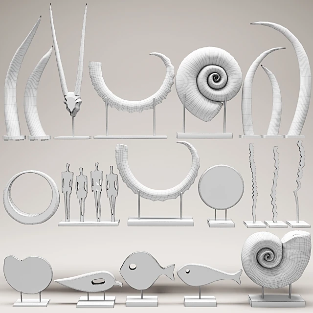 Decorative Sculptures Set with Organic Forms and Natural Materials (3)