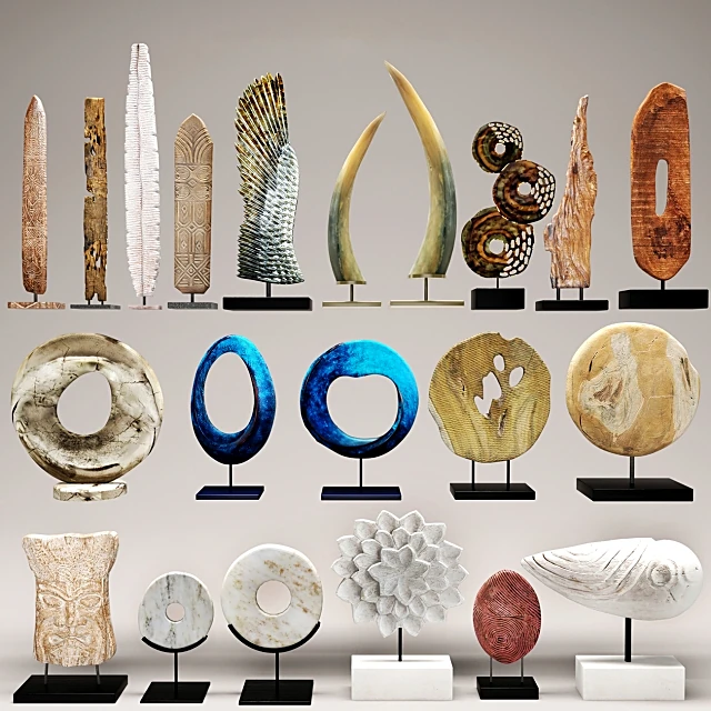 Collection of Decorative Sculptures with Varied Materials (2)