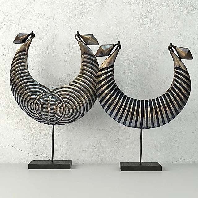 Decorative Set with Vintage Tribal Metal Necklaces
