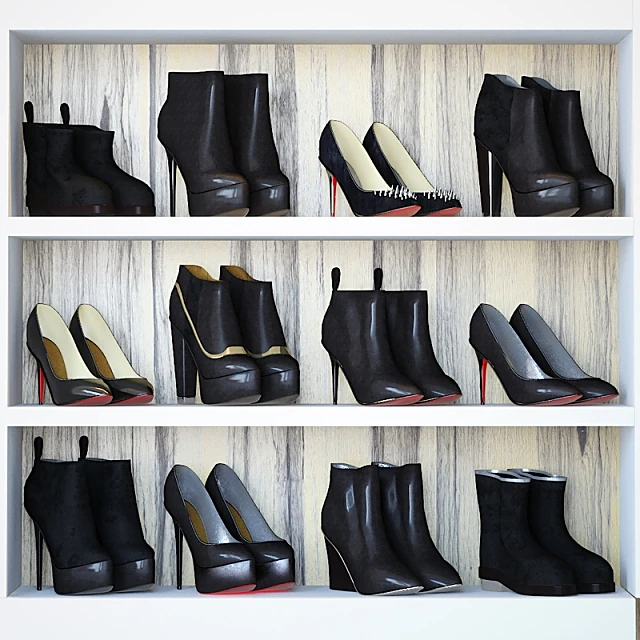Woman Shoes Set with Modern Black Designs