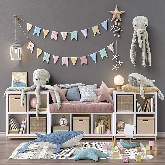 Children's Room Decor Set with Marine Theme