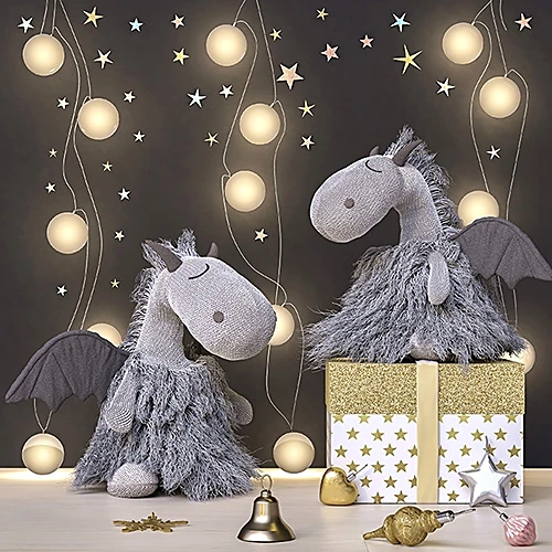 Decorative Set with Plush Dragons and Christmas Ornaments