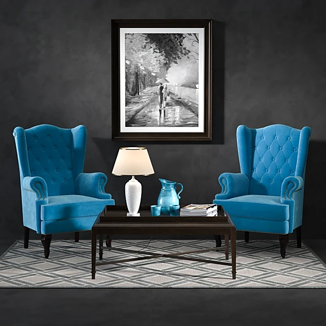 Living Room Set with Tufted Velvet Armchairs and Coffee Table