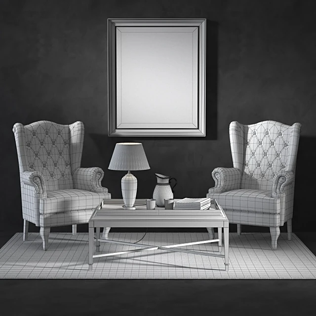 Living Room Set with Tufted Velvet Armchairs and Coffee Table (3)