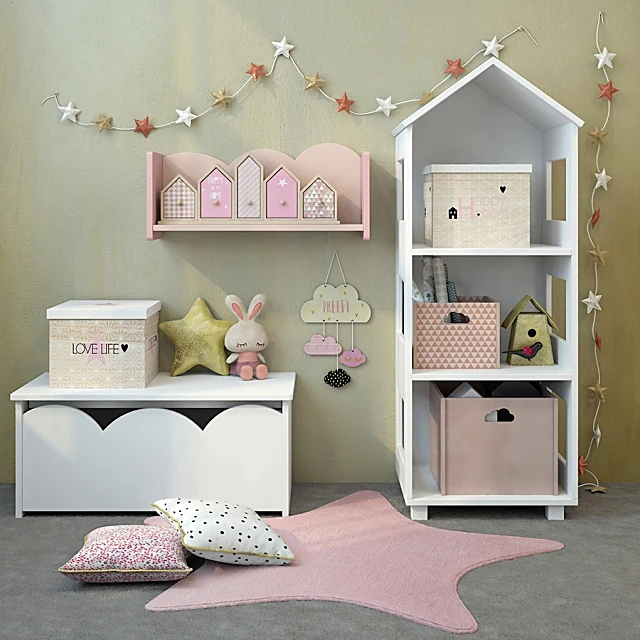 Children's Furniture Set with White and Pink Wood