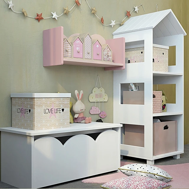 Children's Furniture Set with White and Pink Wood (2)