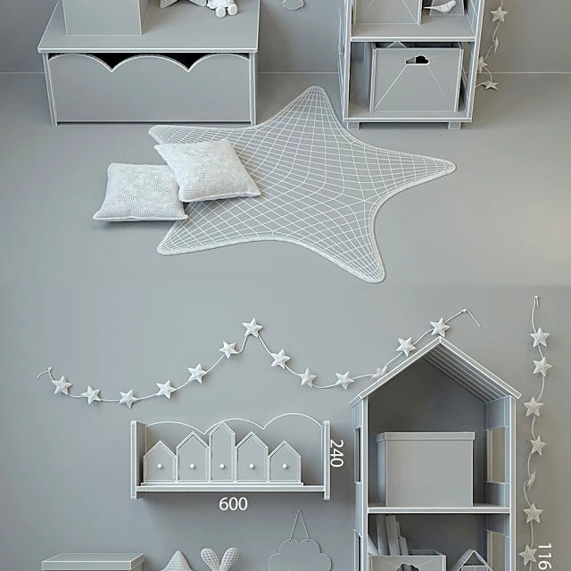 Children's Furniture Set with White and Pink Wood (3)