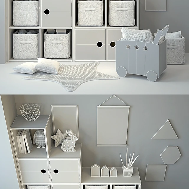 Modular Shelving Unit with White and Navy Cubbies (3)
