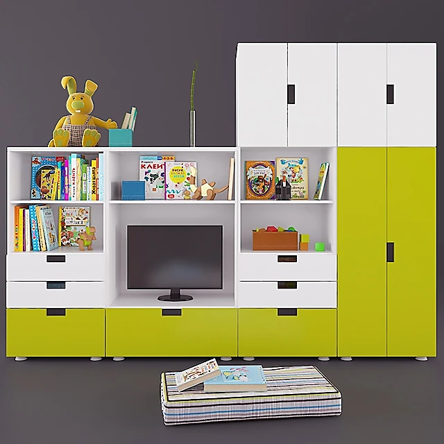 Modular Children's Storage System with Two-Tone White and Green