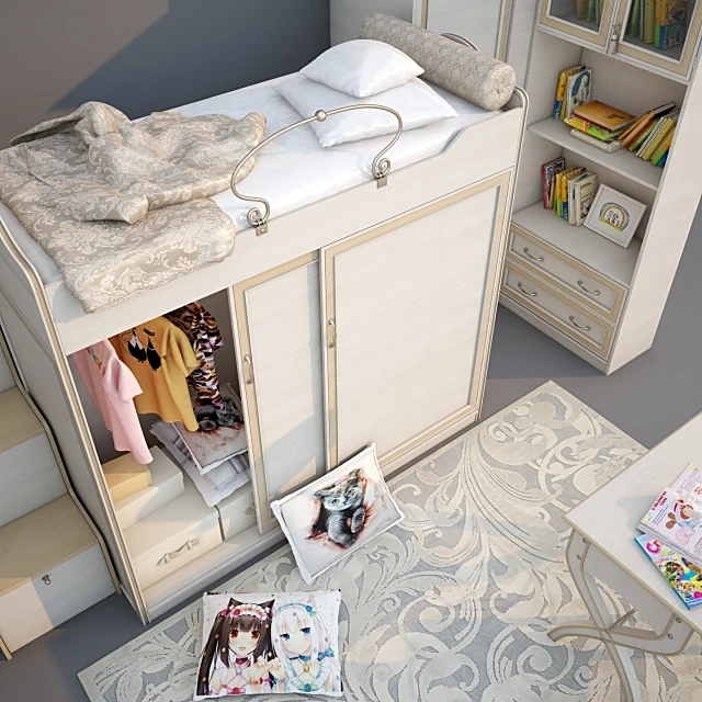 Children's Furniture Set with Integrated Loft Bed and Wardrobe (2)