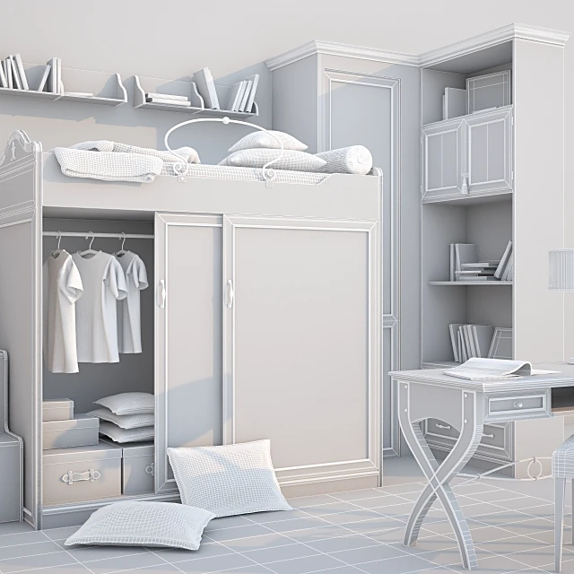 Children's Furniture Set with Integrated Loft Bed and Wardrobe (3)