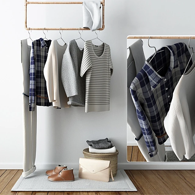 Decorative Clothes Rack Set with Minimalist Apparel and Accessories
