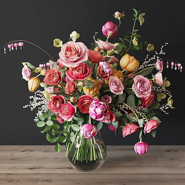 Vibrant Bouquet of Roses in Glass Vase (2)