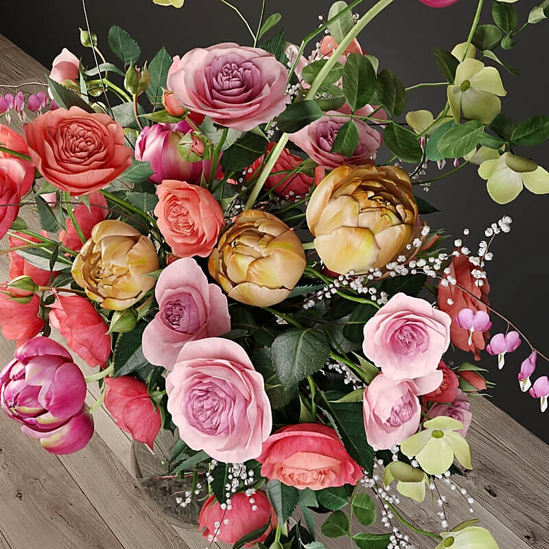 Vibrant Bouquet of Roses in Glass Vase (3)