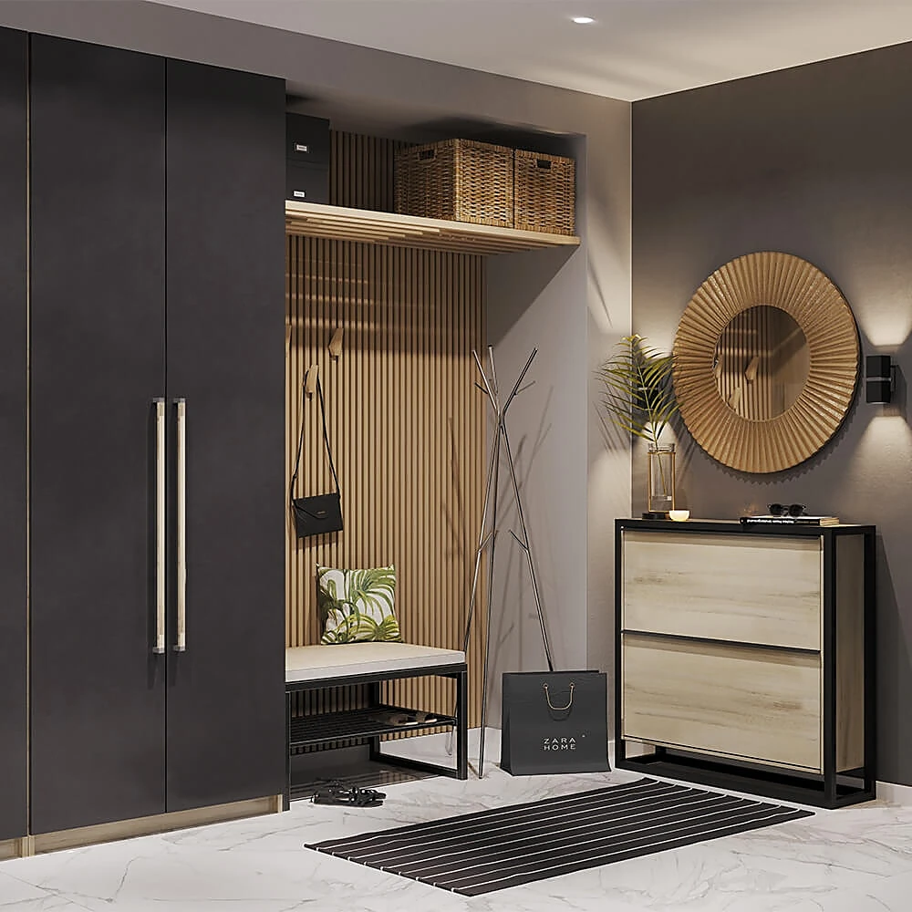 Hallway Furniture Set with Modern Wood and Metal Elements (2)