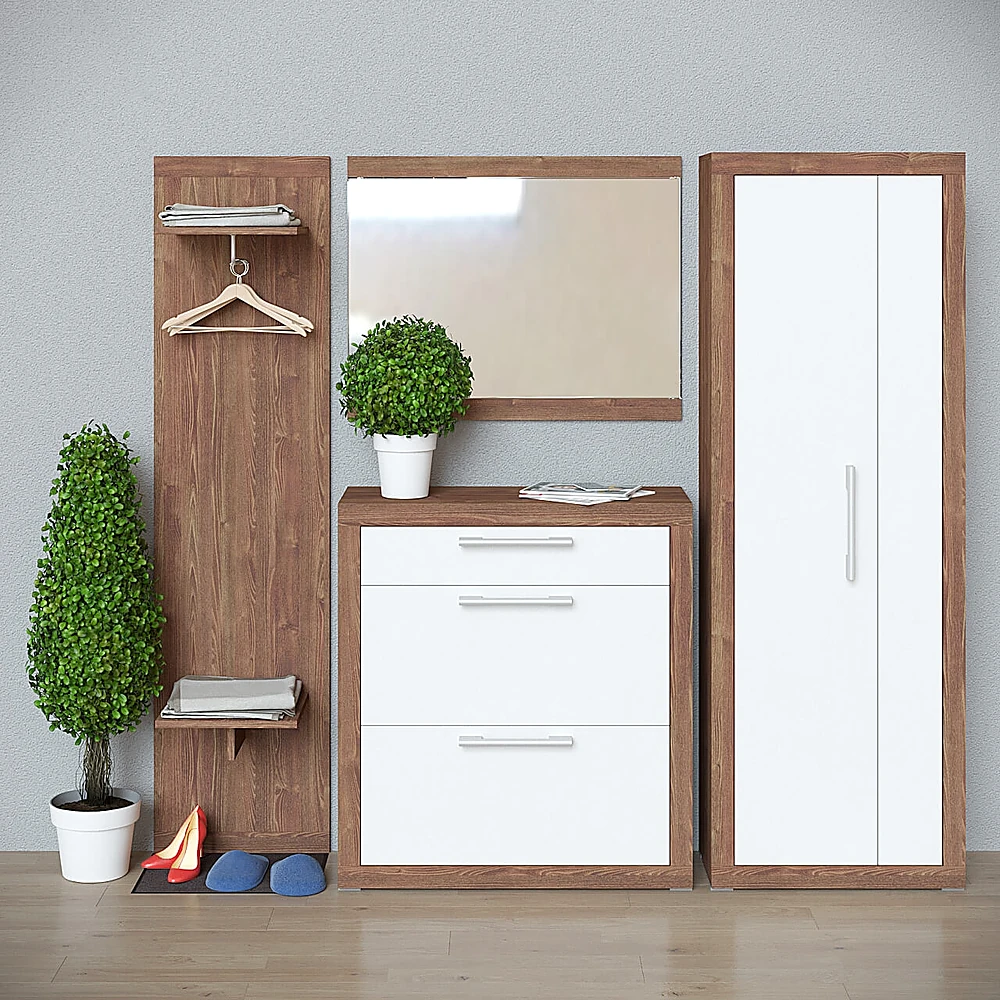 Hallway Furniture Set with Wood and White Finish
