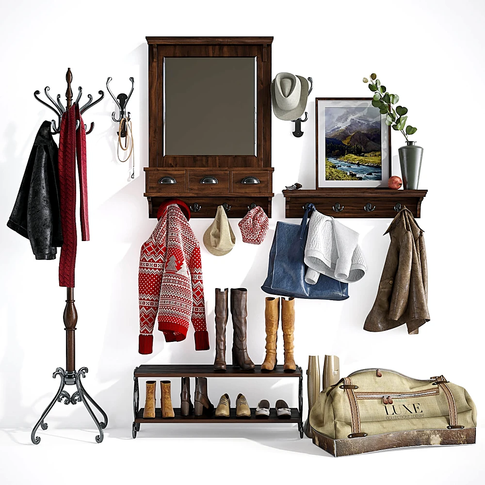 Hallway furniture set with Dark Wood and Metal Details