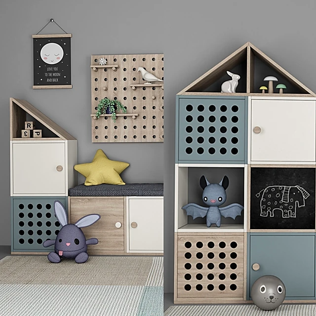 Modular Children's Storage Unit with House-Shaped Top