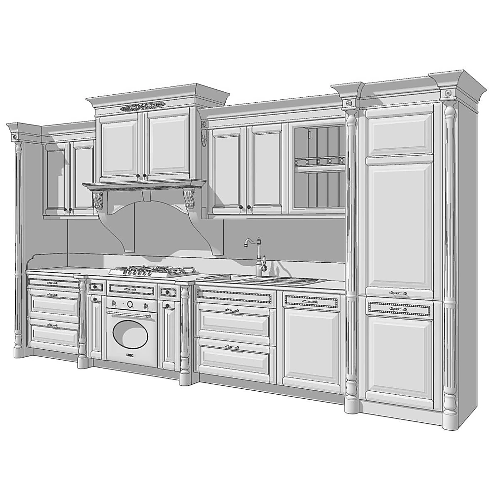 Classic Kitchen Furniture Set with Ornate Wood Finish (3)