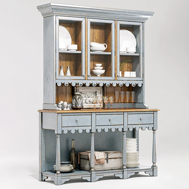 Hutch with Distressed Blue-Grey Finish