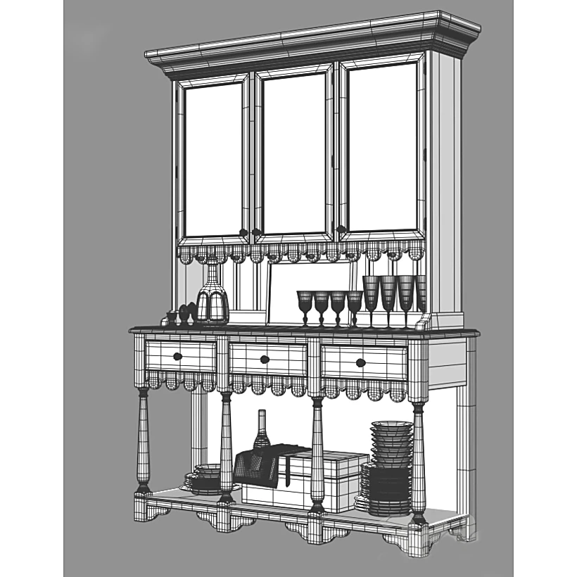 Hutch with Distressed Blue-Grey Finish (2)