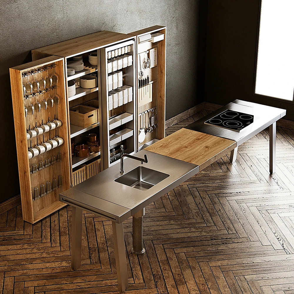 Modern Kitchen Unit with Wood and Metal Elements (3)