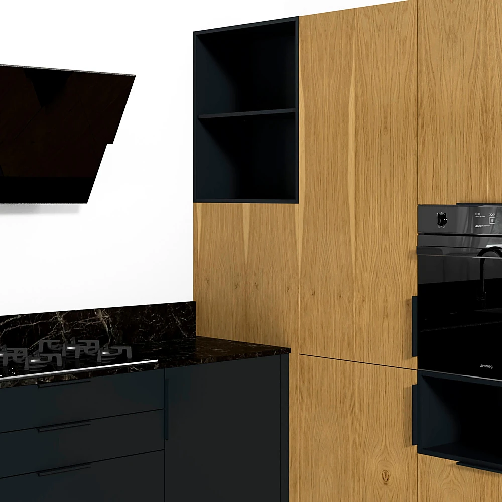 Modern Kitchen Furniture Set with Wood and Dark Cabinets (2)