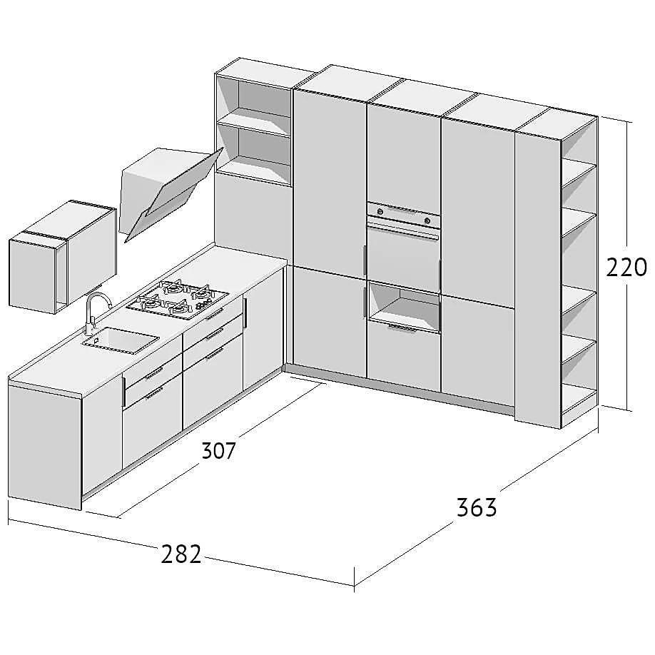 Modern Kitchen Furniture Set with Wood and Dark Cabinets (3)