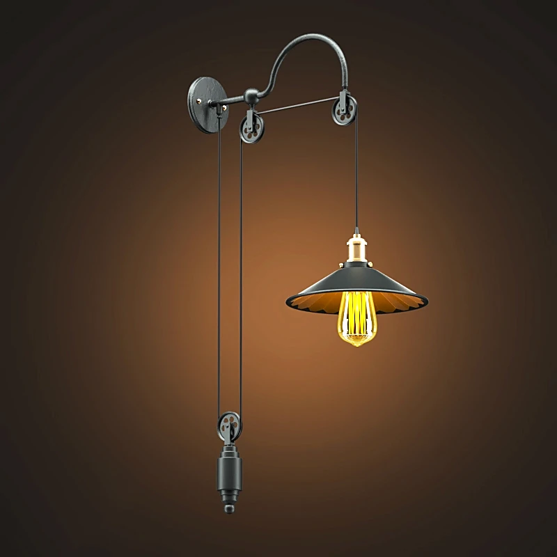Industrial Wall Light with Pulley System
