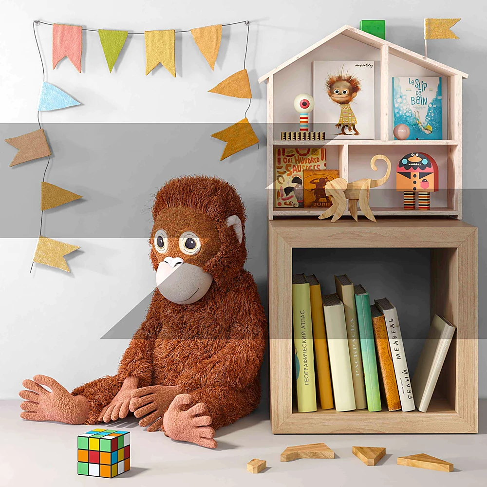 Children's Decor Set with Plush Toy and Wooden Shelves