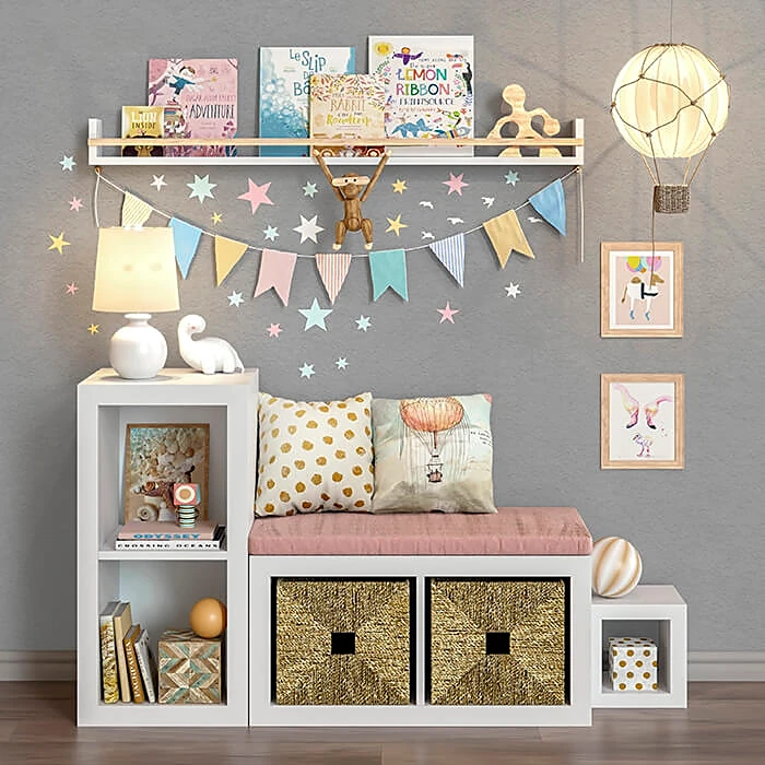 Children's Furniture Set with Storage Bench and Shelves