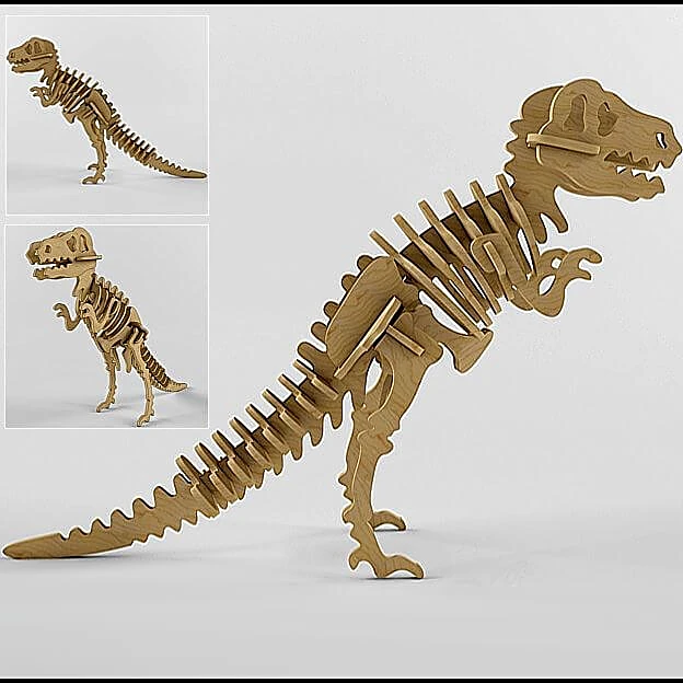 Wooden Dinosaur Skeleton Model with Interlocking Design
