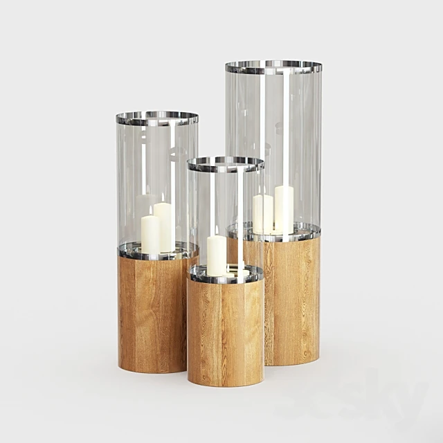 Set of Candlesticks with Modern Wood and Glass