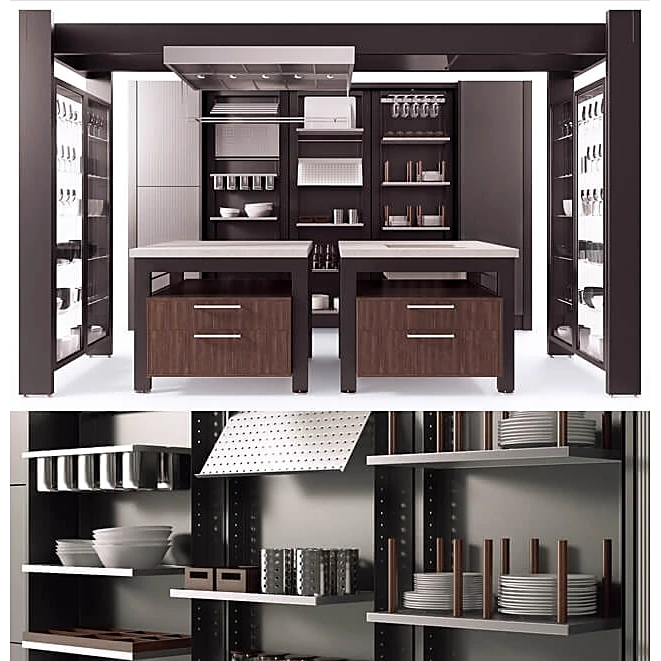 Kitchen System with Dark Wood and Metal