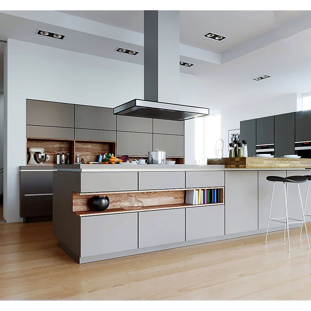 Kitchen Furniture Set with Modern Grey and Wood Accents
