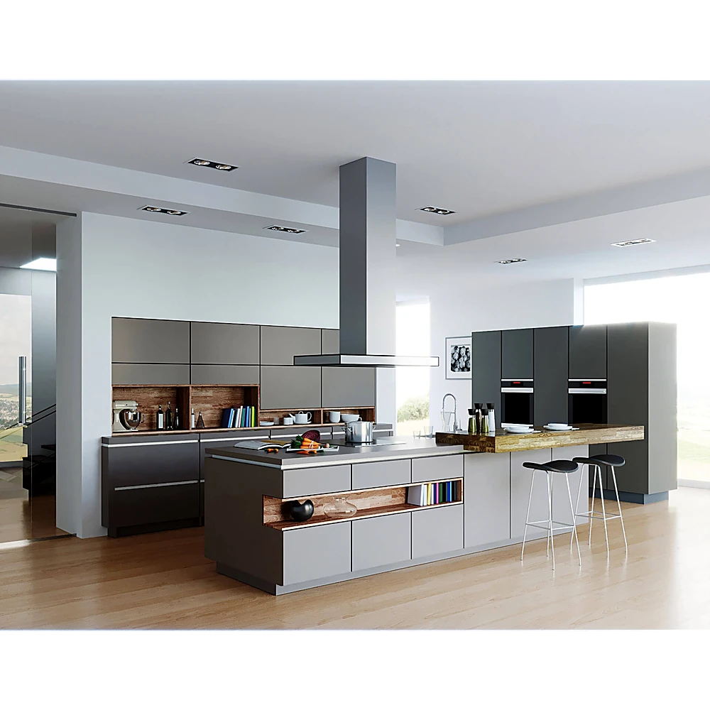 Kitchen Furniture Set with Modern Grey and Wood Accents (3)