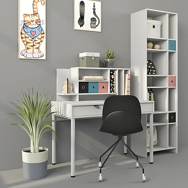 Modern White Study Furniture Set